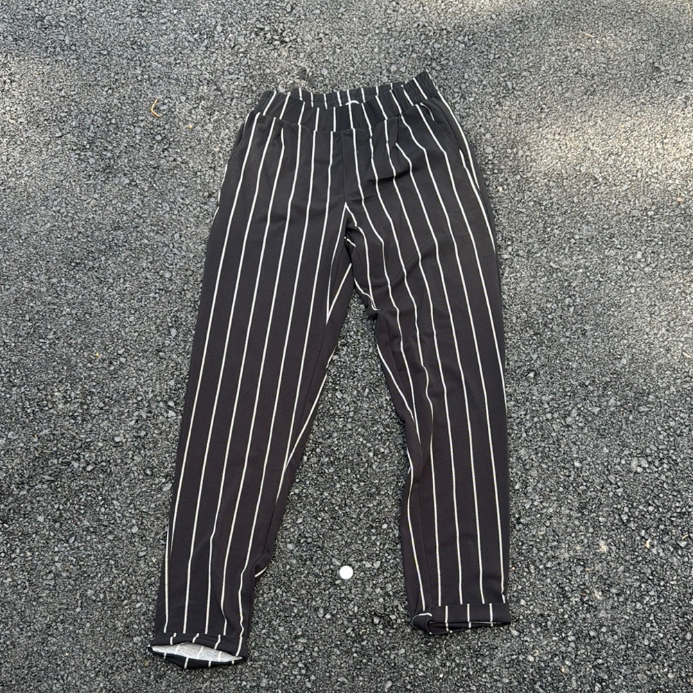 Dex Men's Black and White Striped Dress Pants